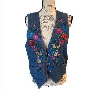 Carole Little vintage 90s embroider jean vest size 4